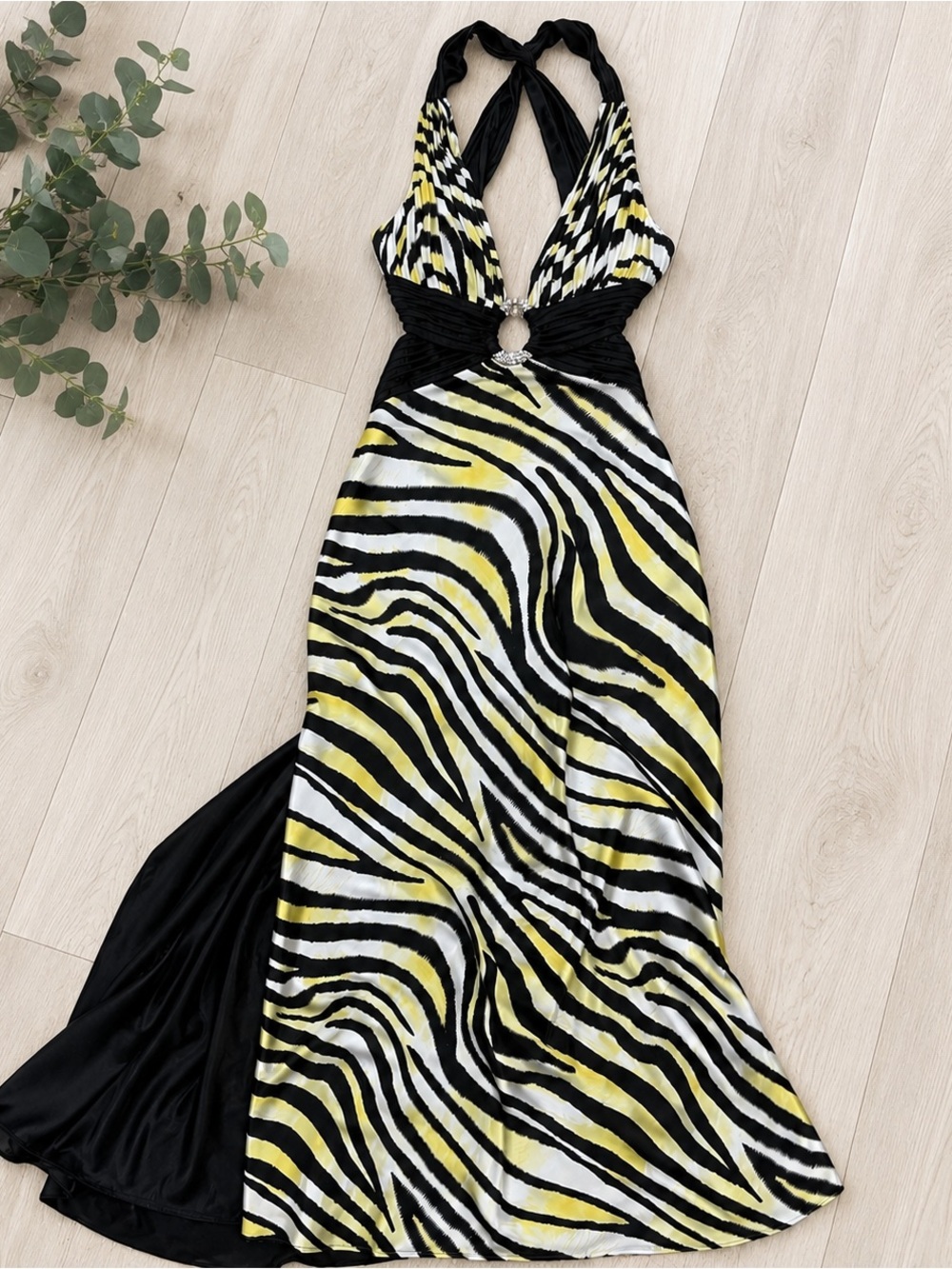 Caché Y2K Zebra Halter Maxi Gown Open Back Prom Formal Dress Sz 10 NWT - Picture 5 of 14